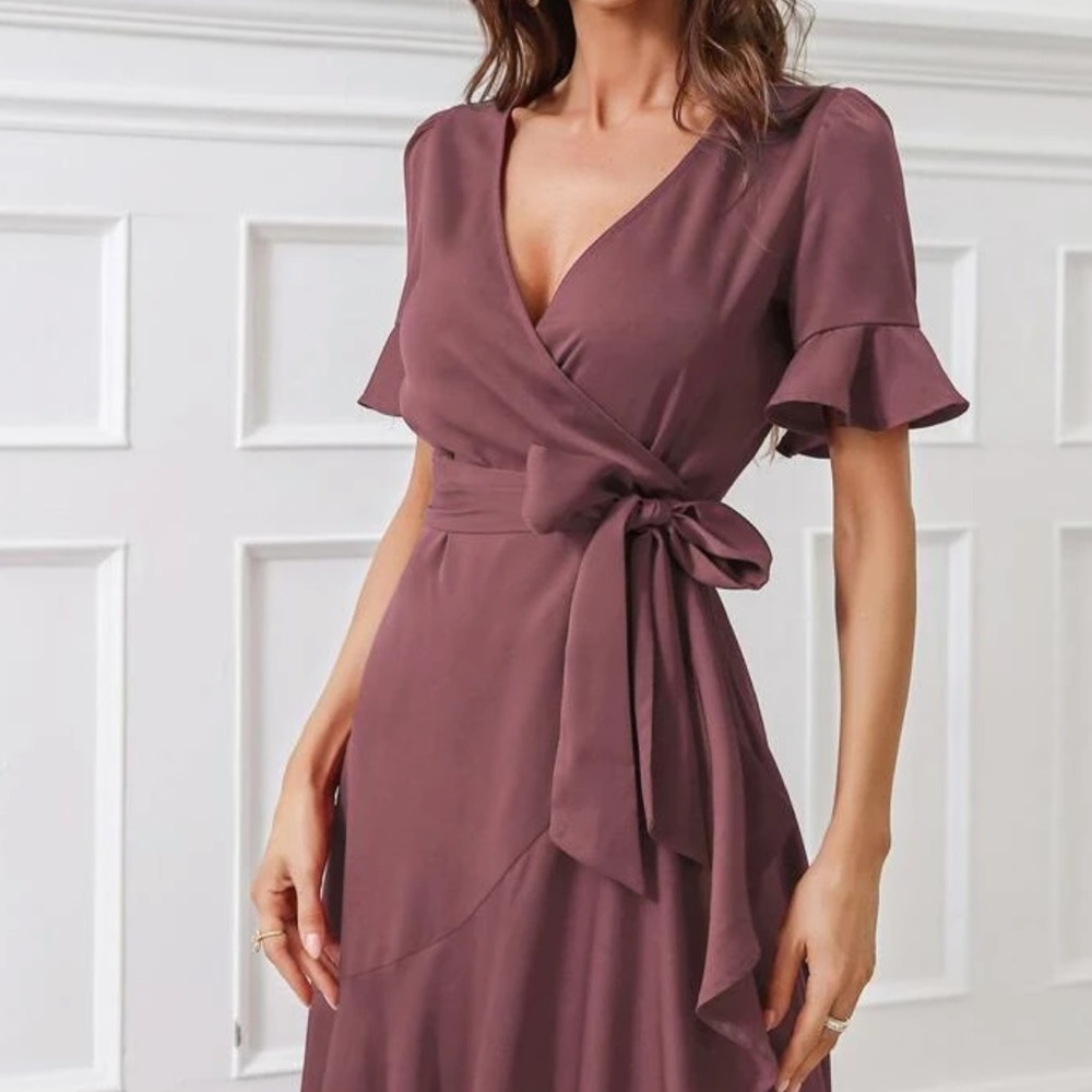 Boho flounce sleeve belted wrap dress - Picture 5 of 16